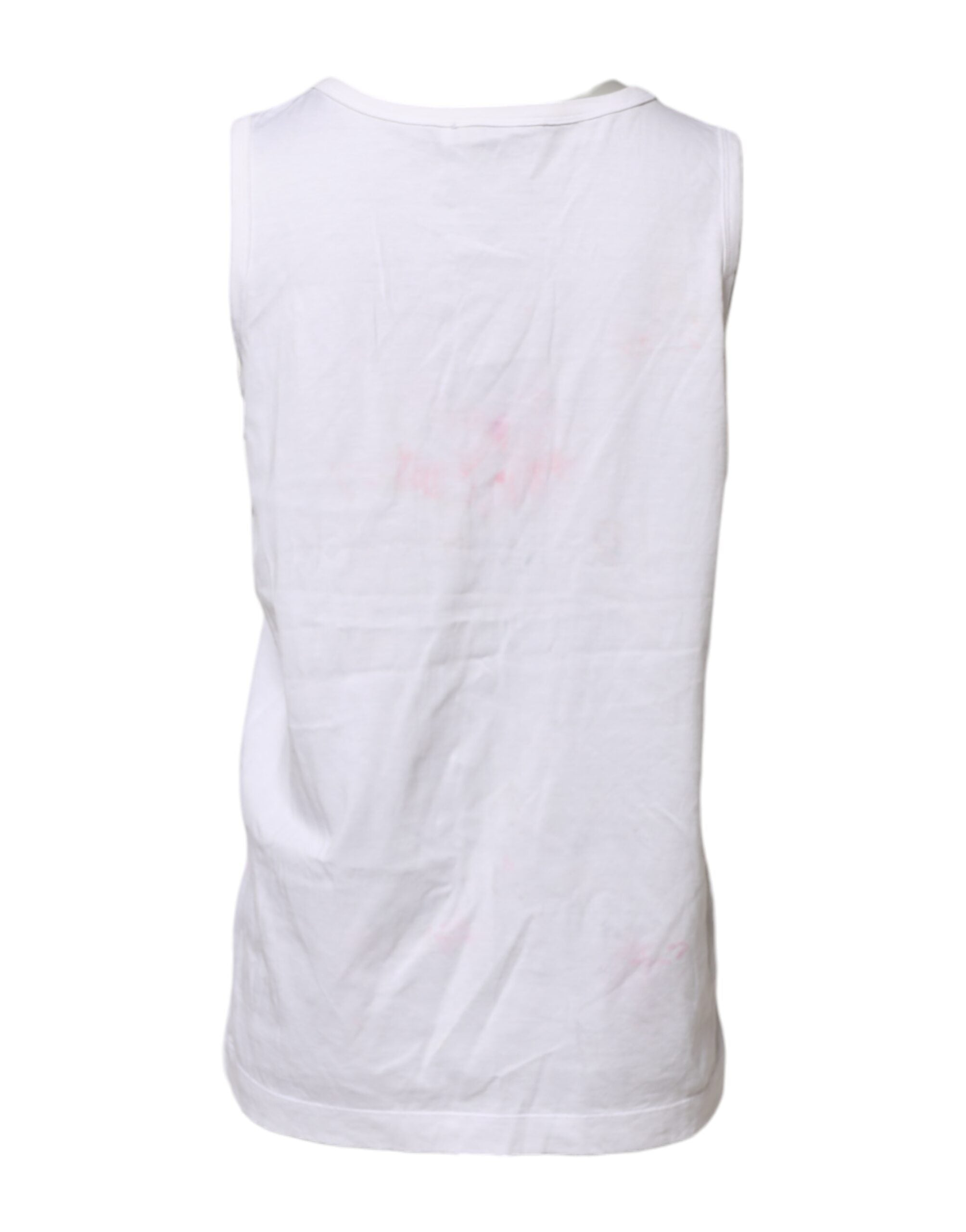 Haut sans manches en coton blanc avec imprimé Dolce & Gabbana, col rond, style élégant et moderne.