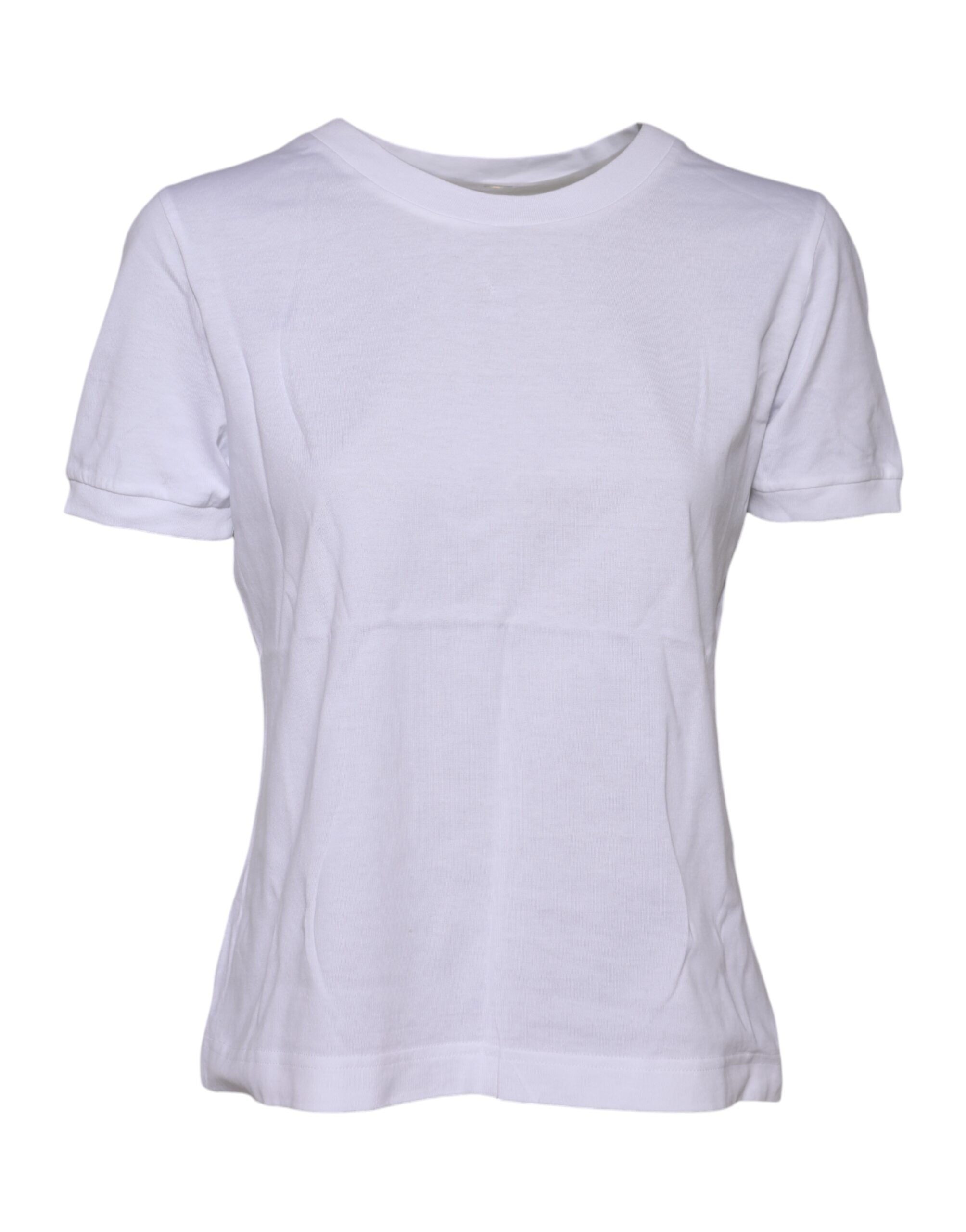 T-shirt blanc en coton Dolce & Gabbana à col rond et manches courtes, vue de face.