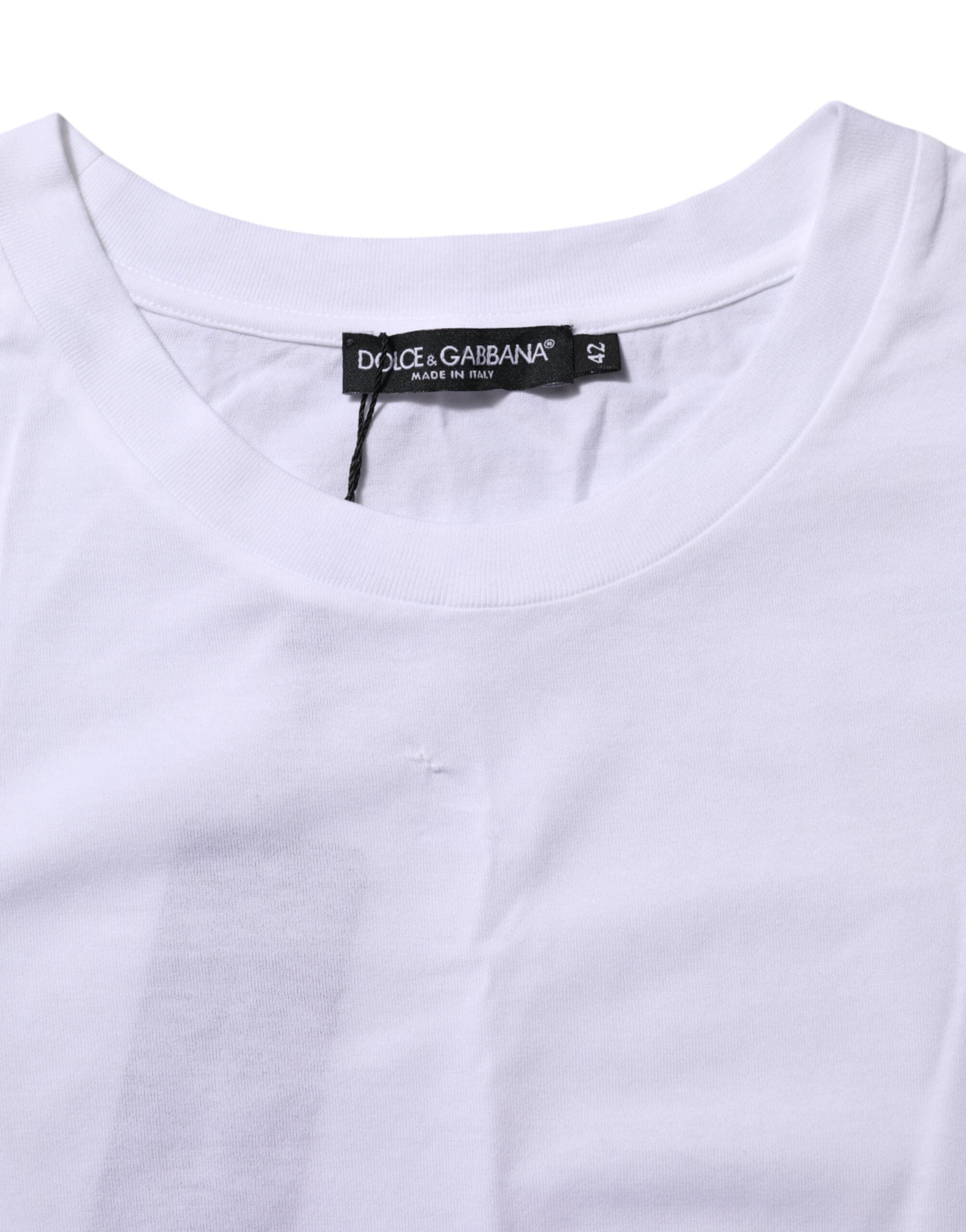 T-shirt blanc en coton à col rond et manches courtes de Dolce & Gabbana, vue de face.