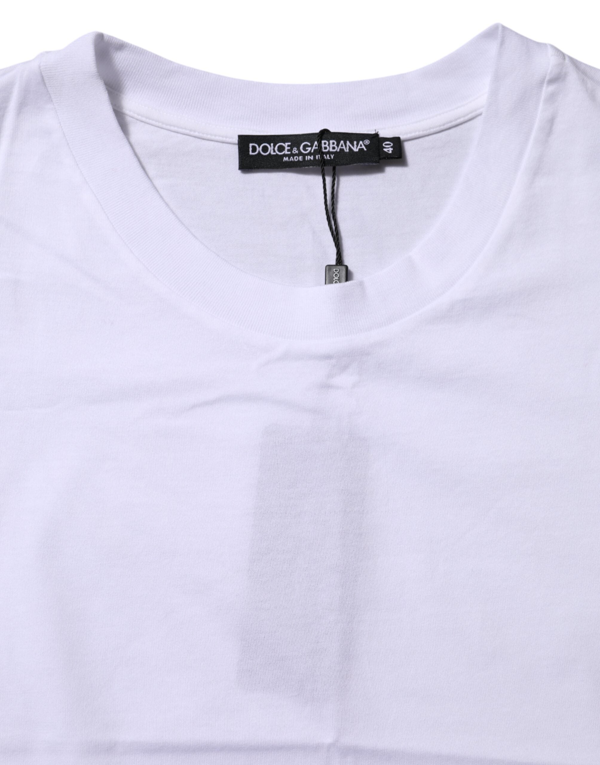 T-shirt blanc en coton à col rond et manches courtes de Dolce & Gabbana, vue de face.