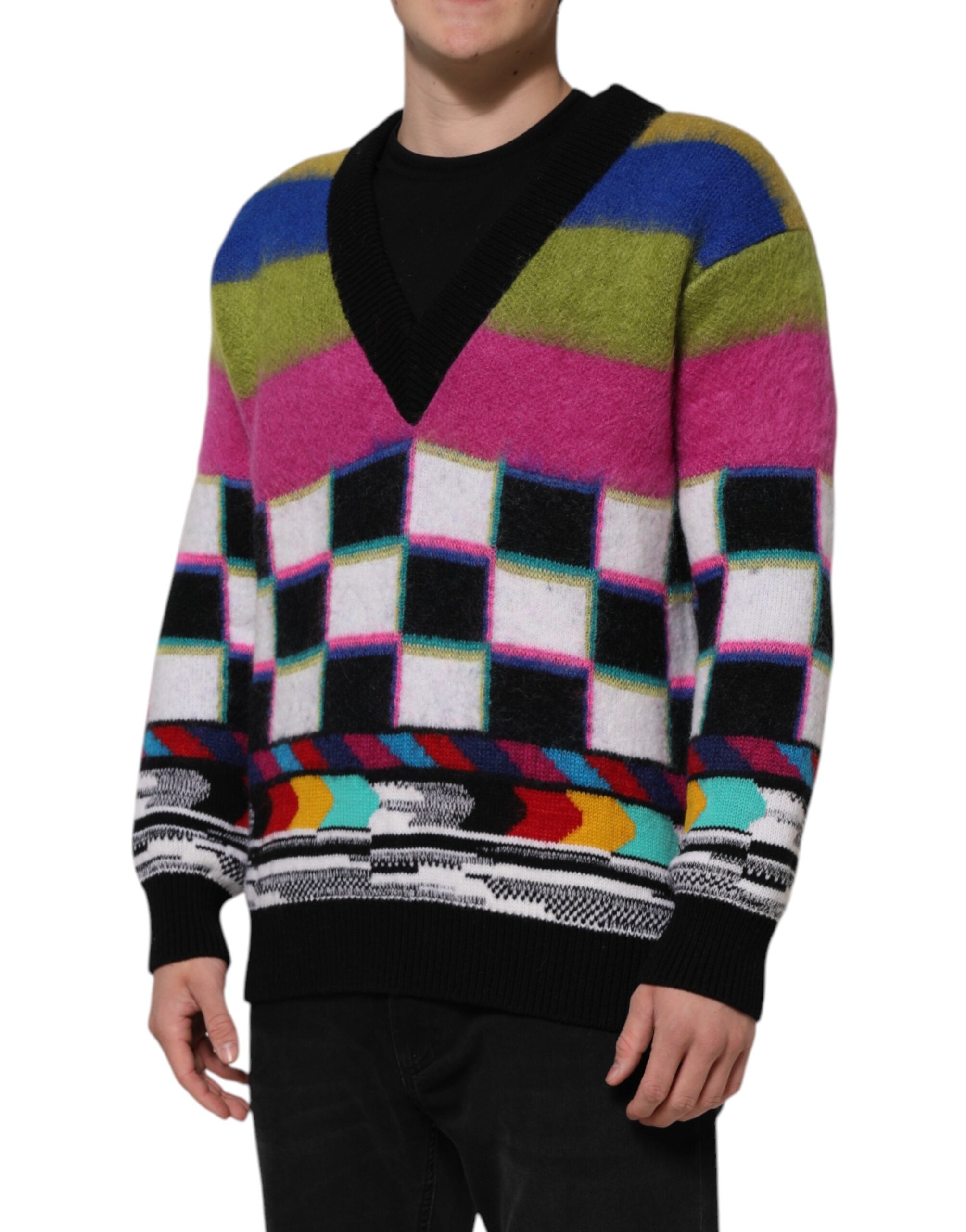 Pull à manches longues Dolce & Gabbana multicolore avec design glitch, motif moderne et style tendance.