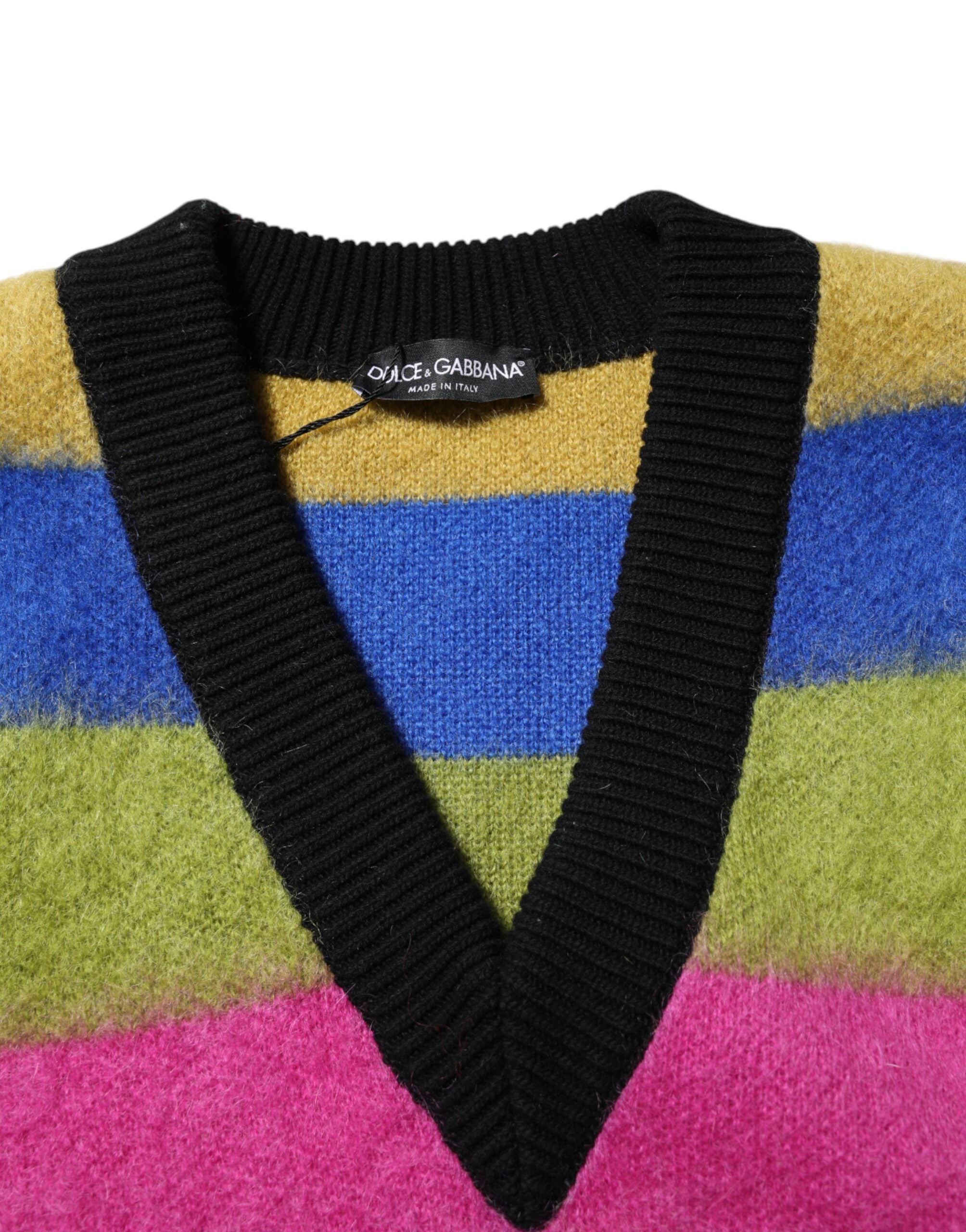 Pull en laine Dolce & Gabbana à motif multicolore glitch, manches longues et design tendance, idéal pour un style moderne.