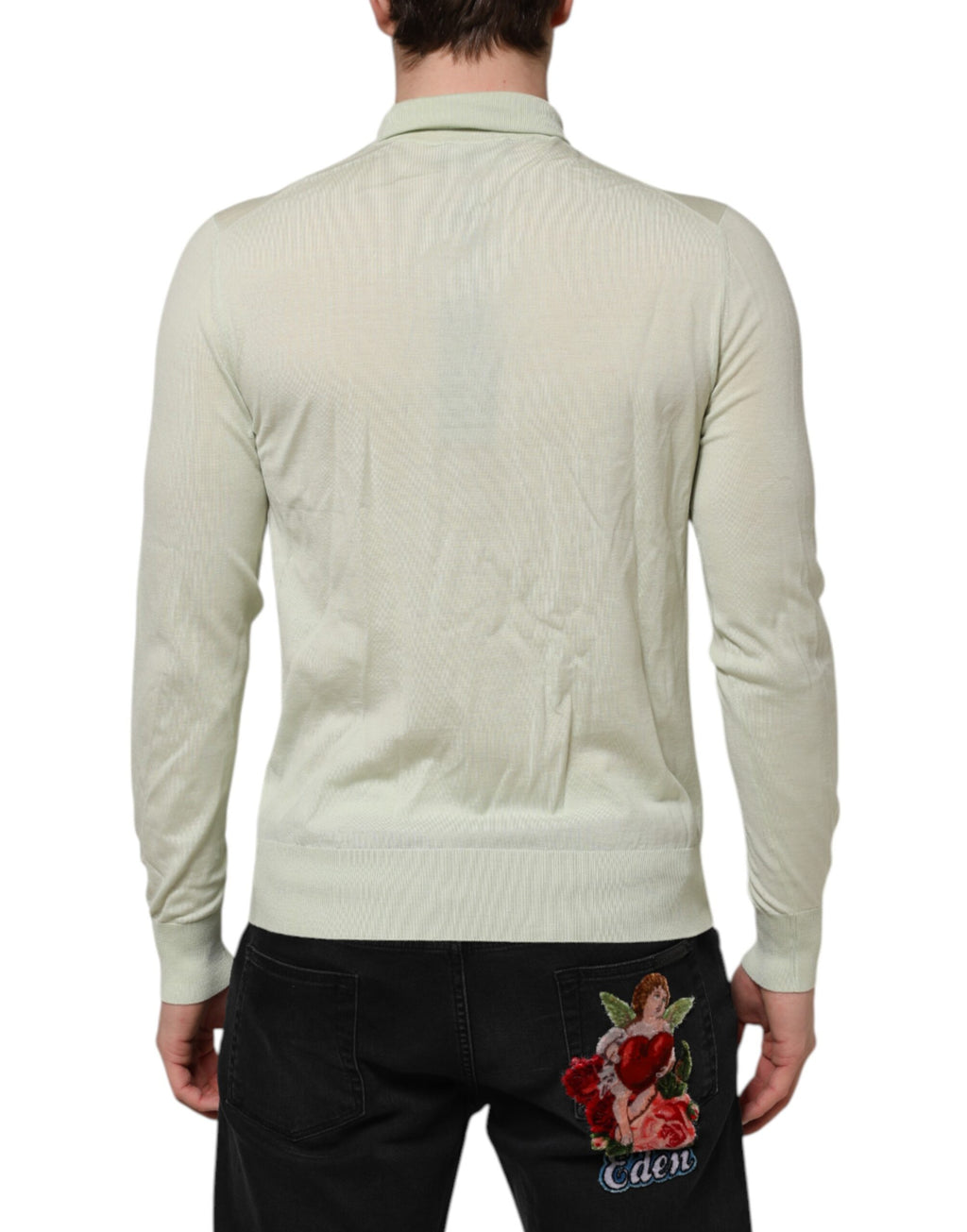 Pull à col roulé en laine vert menthe Dolce & Gabbana, vêtement chaud et élégant pour femme.