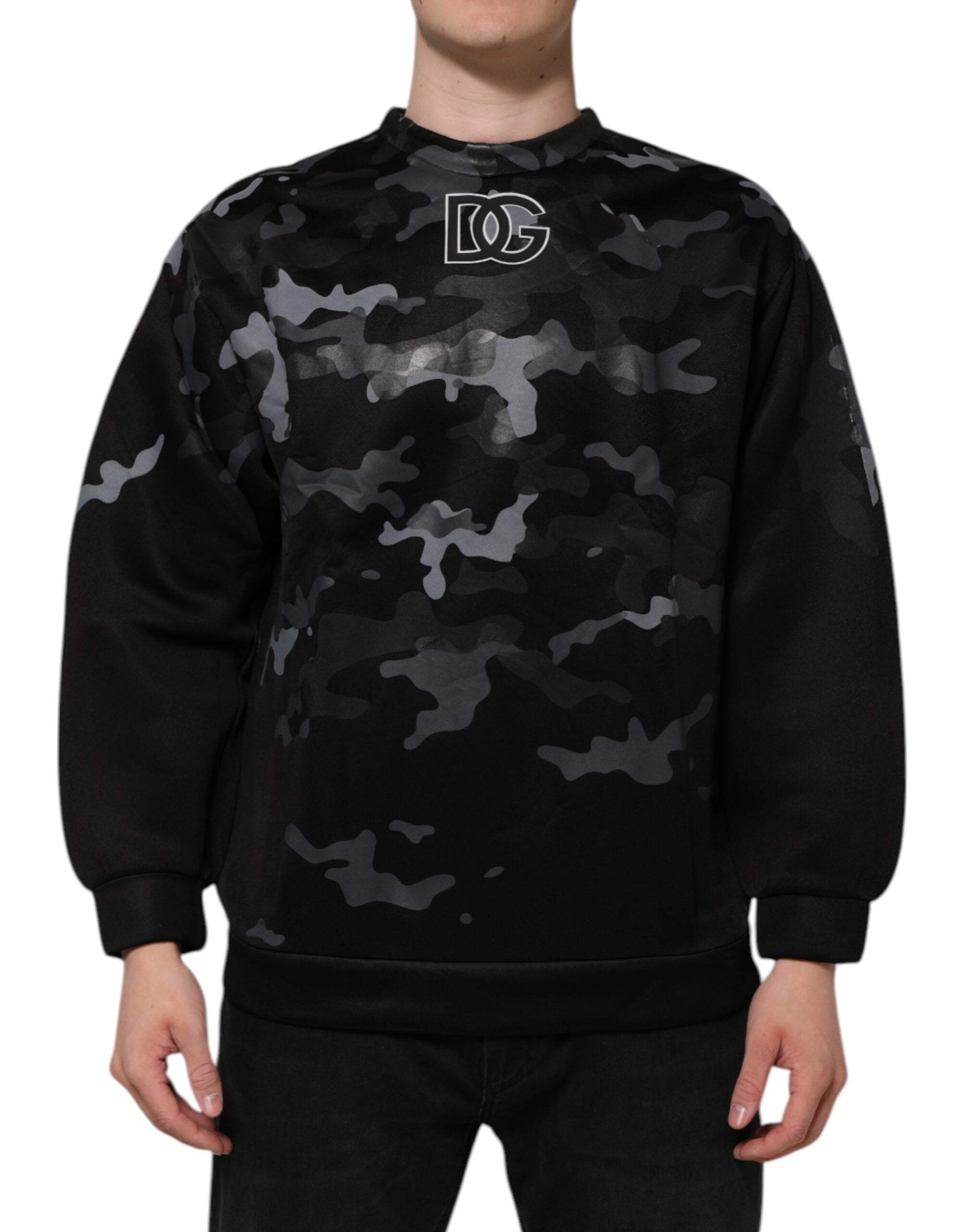 Pull à capuche Dolce & Gabbana en camouflage noir, sweat-shirt en coton avec logo discret, pour homme.