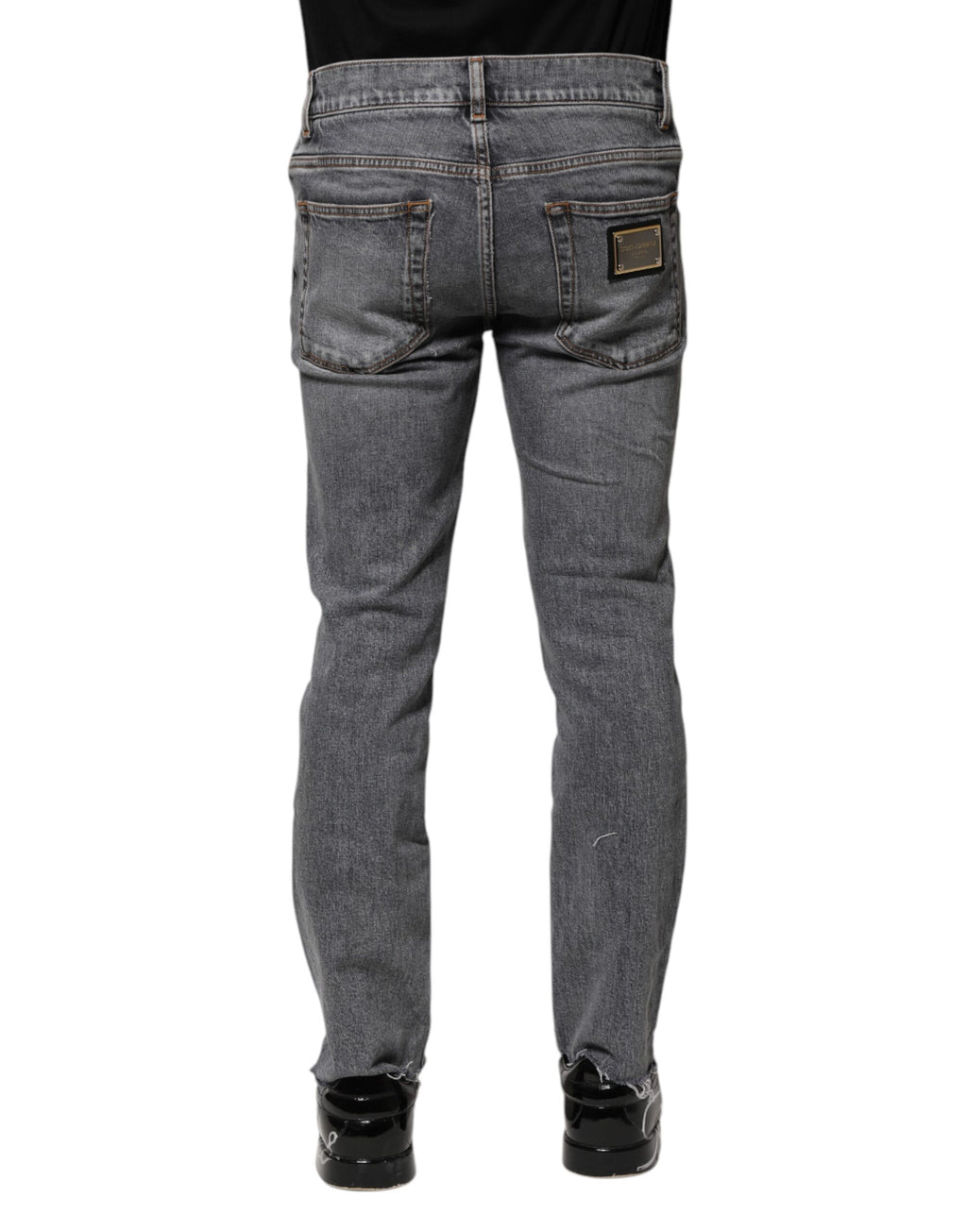Pantalon skinny en denim gris en coton Dolce & Gabbana, vue de face avec détails de couture et coupe ajustée.