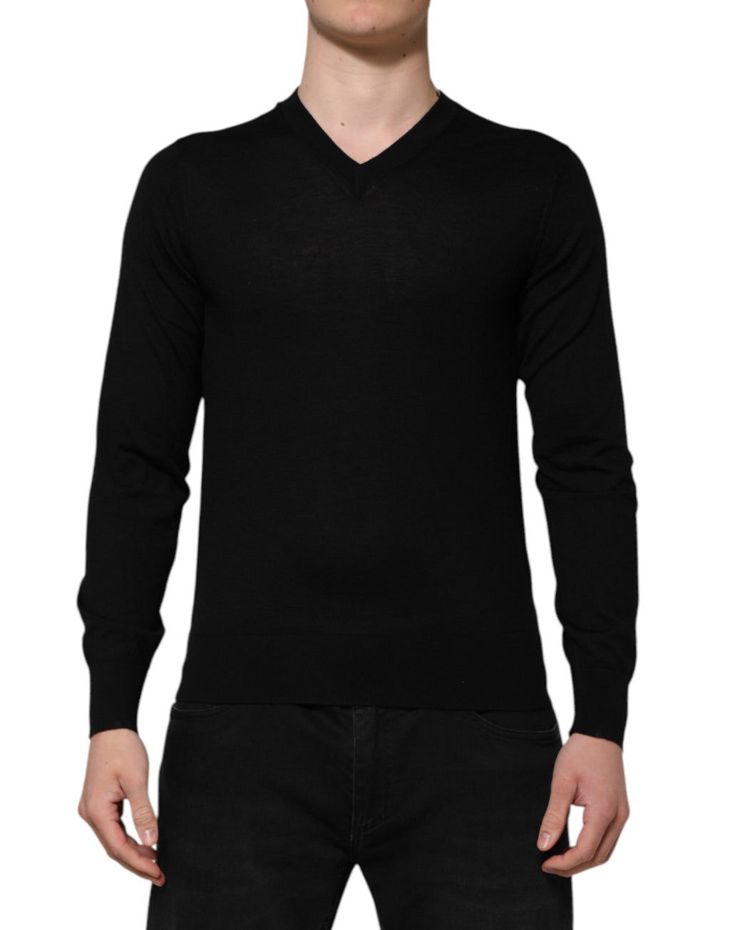 Pull à col rond Dolce & Gabbana gris foncé avec logo brodé, en tissu doux et confortable.
