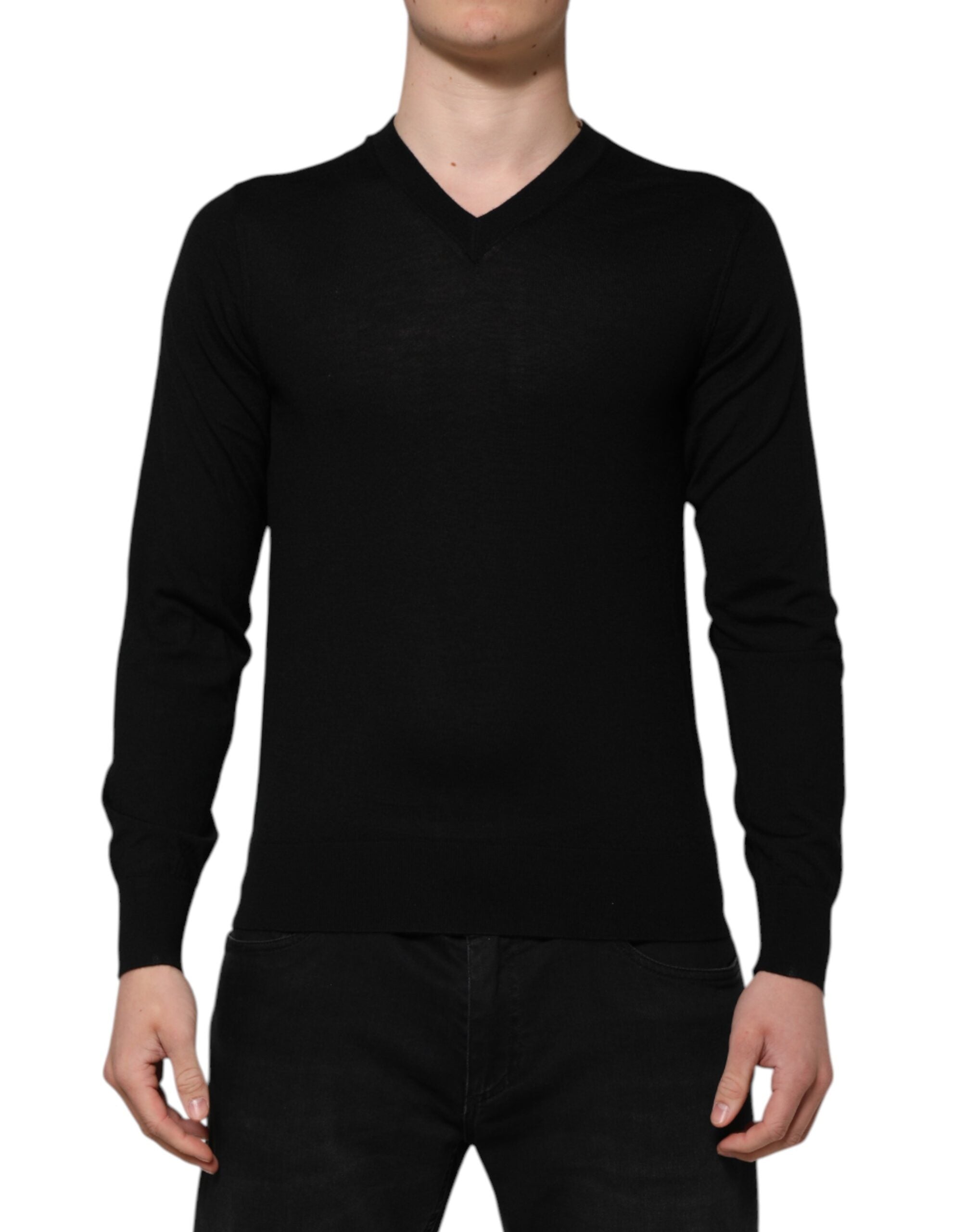 Pull à col rond Dolce & Gabbana gris foncé avec logo brodé, en tissu doux et confortable.