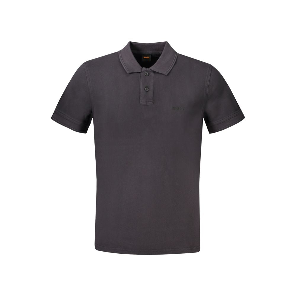 Polo homme noir en coton de la marque Hugo Boss, vue de face avec col et boutons visibles.