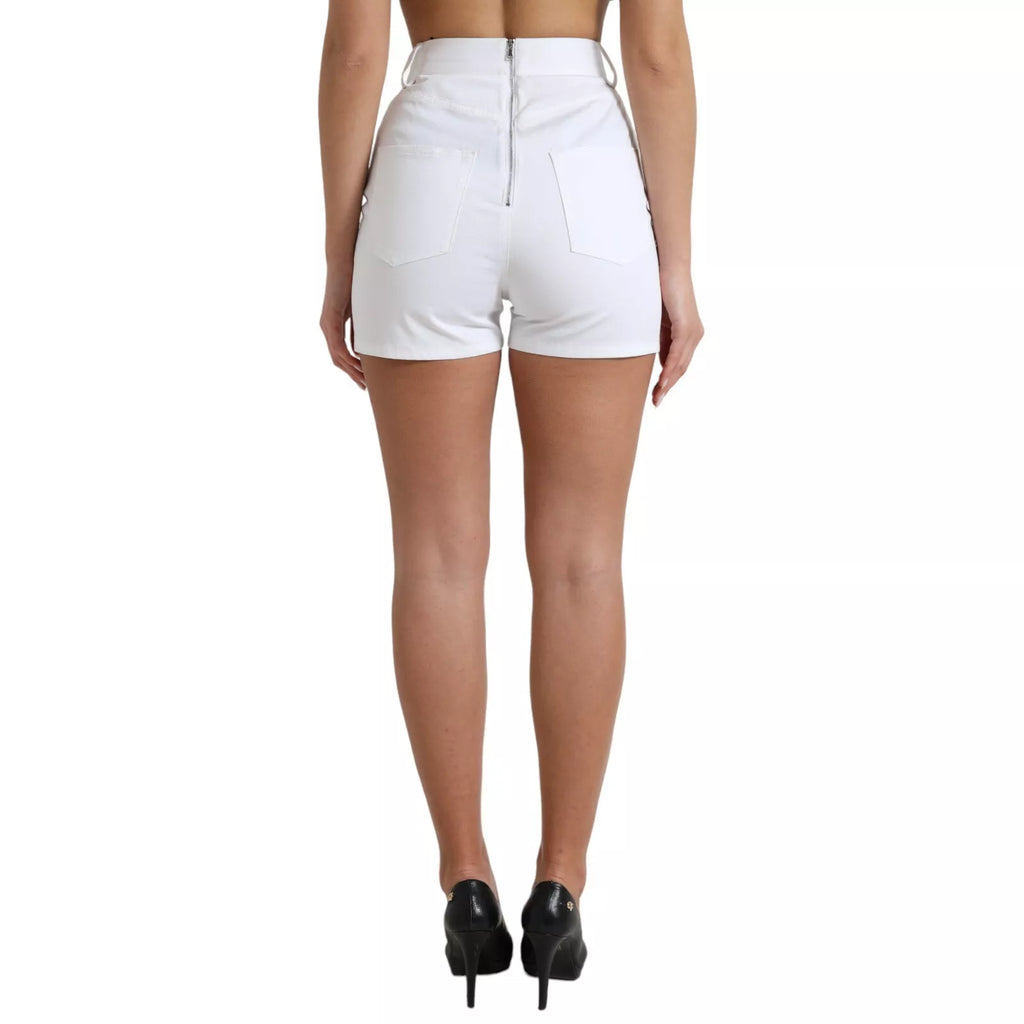 Shorts Dolce & Gabbana blancs en dentelle à taille haute, devant, avec détail en dentelle, pour un look élégant et sophistiqué.