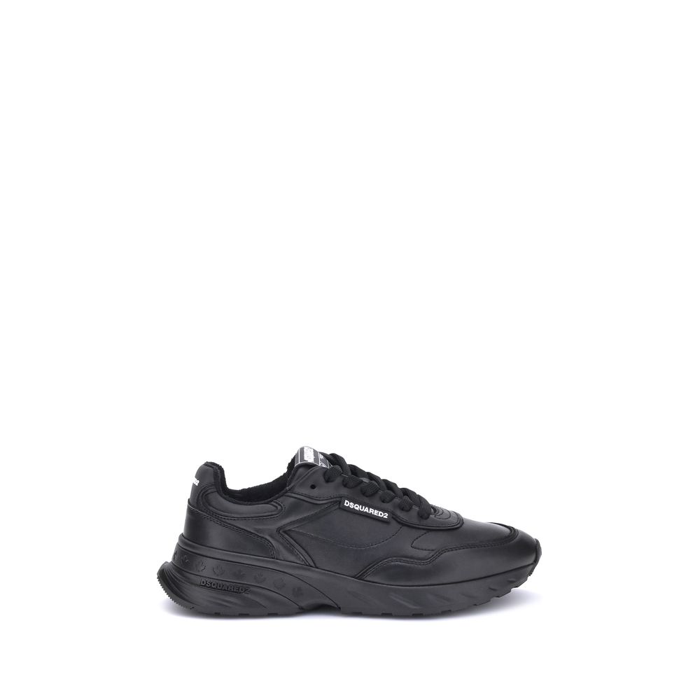Chaussures de sport masculines Dsquared² Bos Taurus en cuir de veau noir, basket athlétique élégante et moderne.