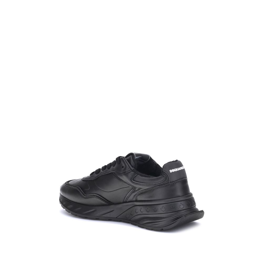 Sneakers athlétiques en cuir de veau noir Dsquared² Bos Taurus, style sportif et tendance.
