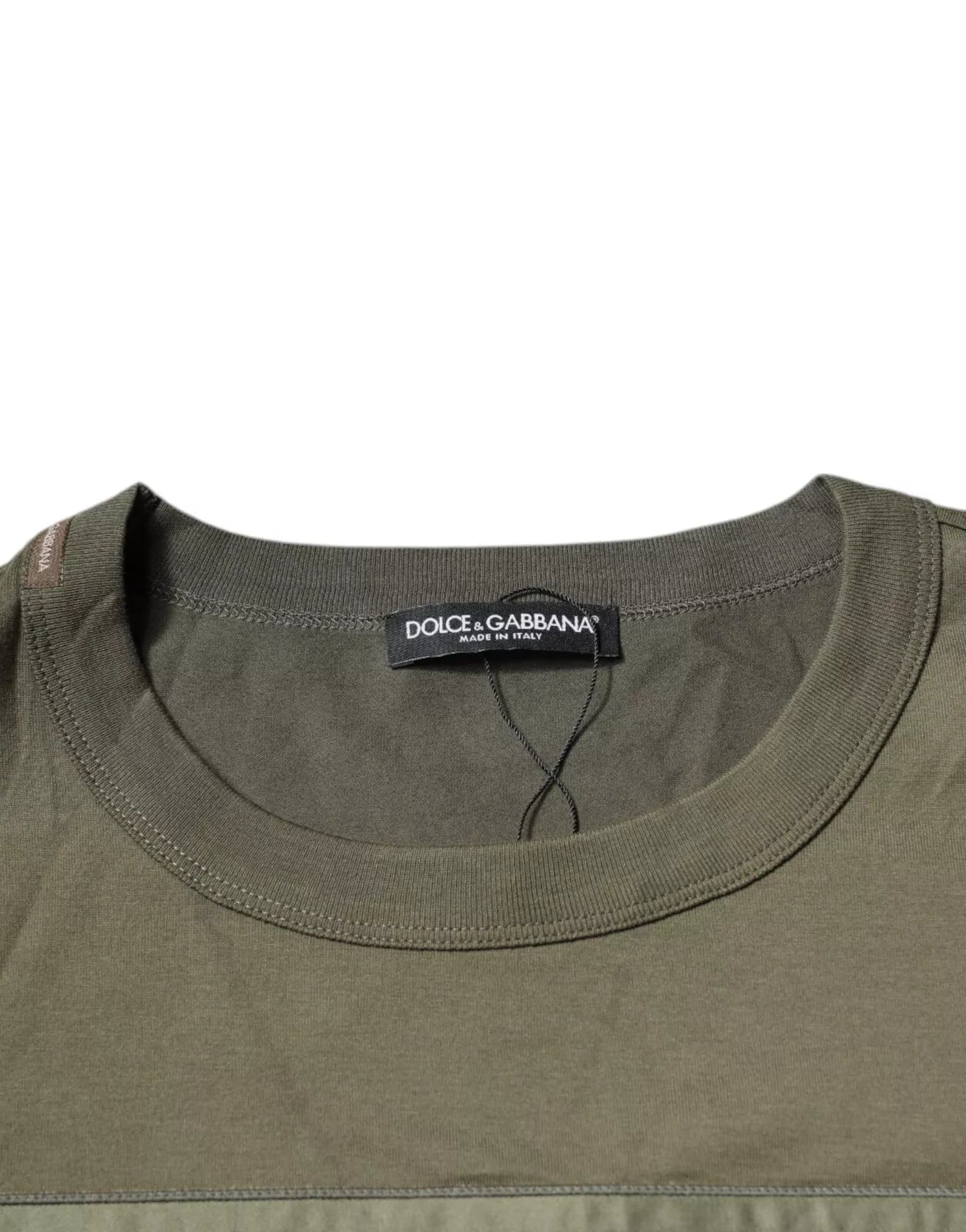 T-shirt en coton vert kaki Dolce & Gabbana DG Love avec col rond, vue de face, détails du logo sur la poitrine.