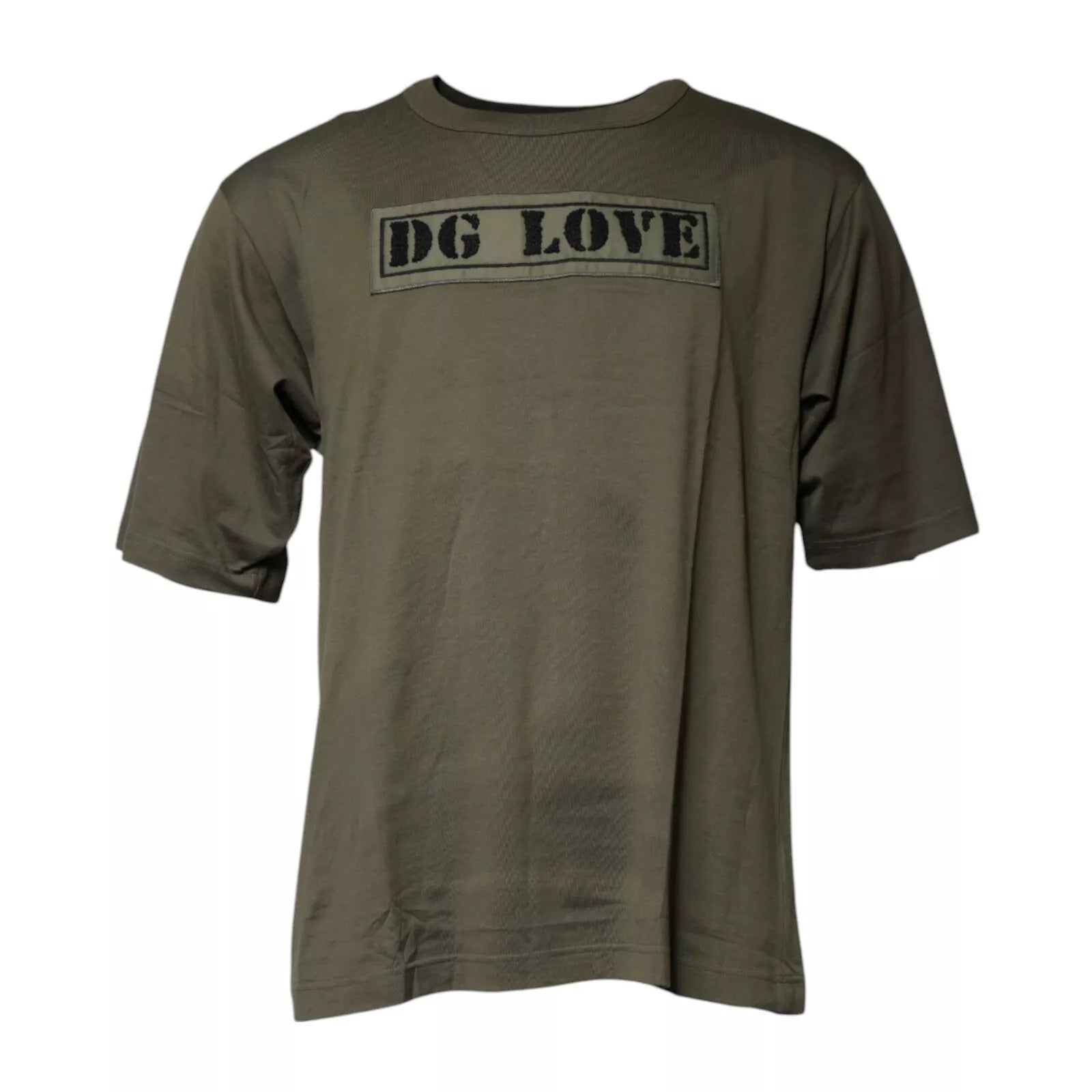 T-shirt en coton vert army Dolce & Gabbana DG Love à col rond, look décontracté et stylé.