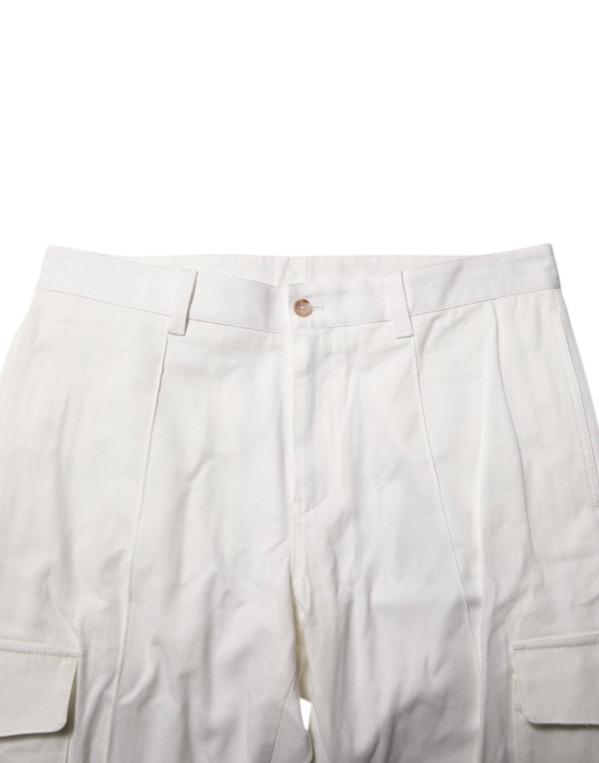 Pantalon homme Dolce & Gabbana jogger cargo en coton blanc, coupe skinny, style décontracté et moderne.