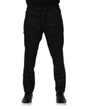Pantalons joggers pour homme Dolce & Gabbana en laine noire à rayures, confortables et élégants.