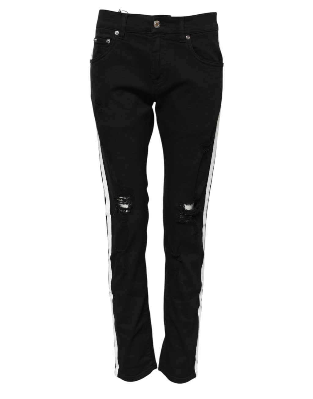 Dolce & Gabbana Schwarze zerrissene Jeans mit weißem Futter