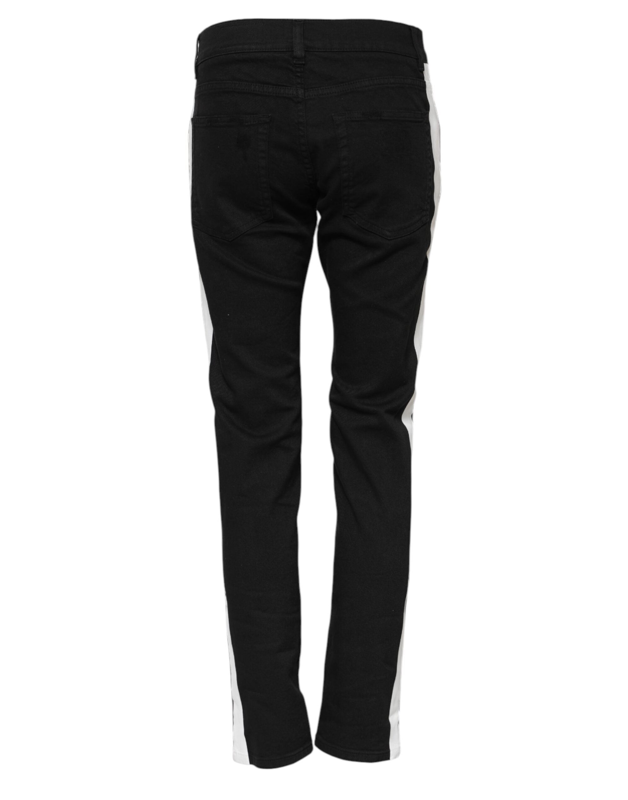 Dolce & Gabbana Schwarze zerrissene Jeans mit weißem Futter