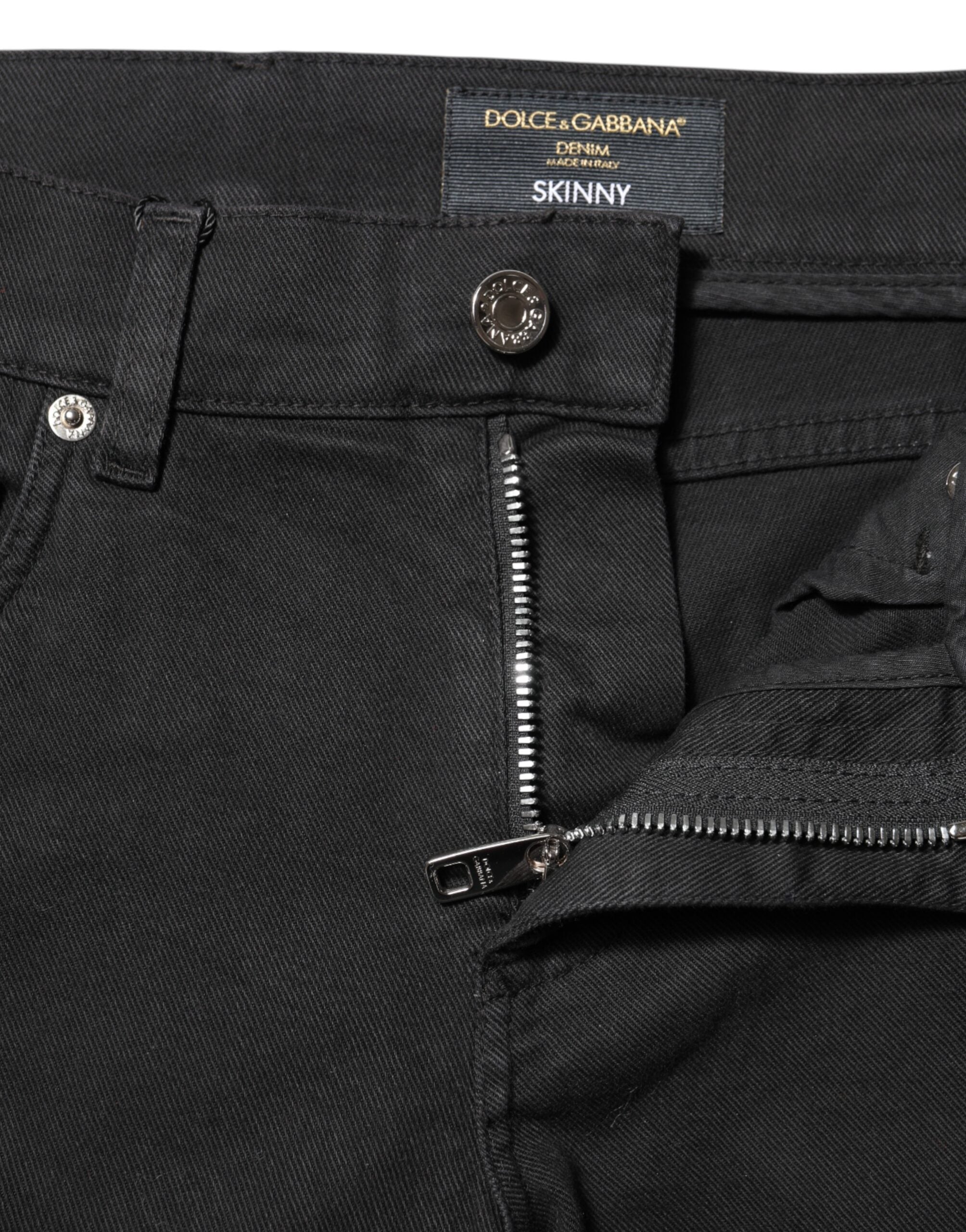 Dolce & Gabbana Schwarze zerrissene Jeans mit weißem Futter