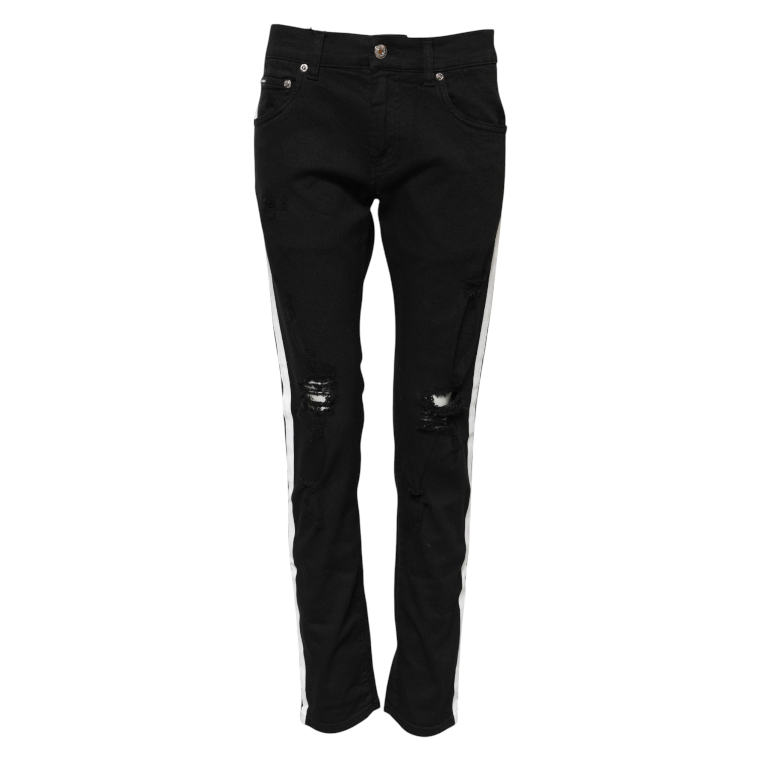 Dolce & Gabbana Schwarze zerrissene Jeans mit weißem Futter