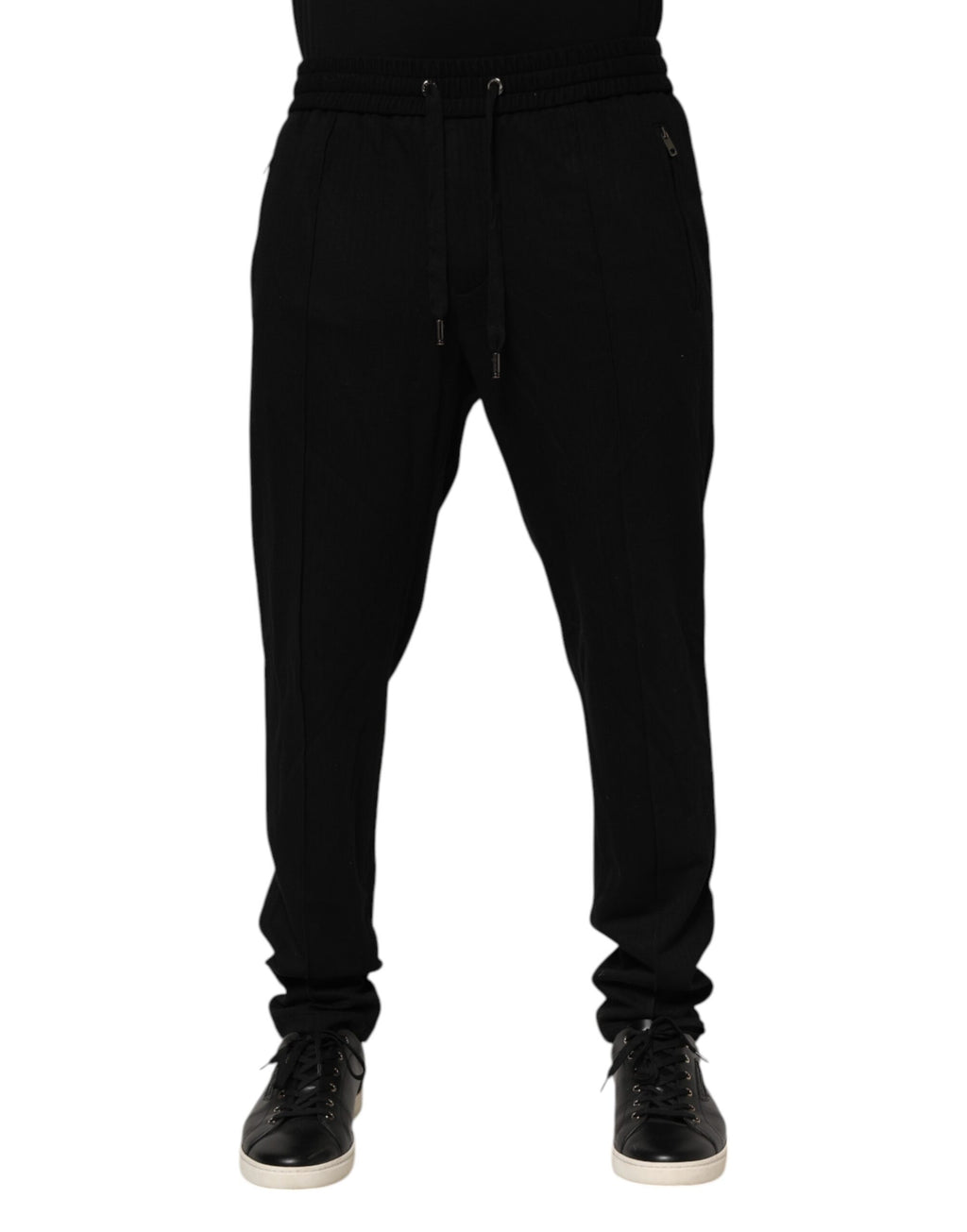 Pantalons joggers skinny en viscose noire pour homme de Dolce & Gabbana avec logo visible.