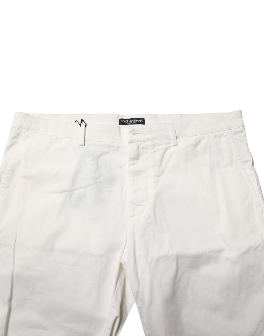 Shorts décontractés pour homme Dolce & Gabbana en coton stretch blanc, style chino casual avec poches latérales.