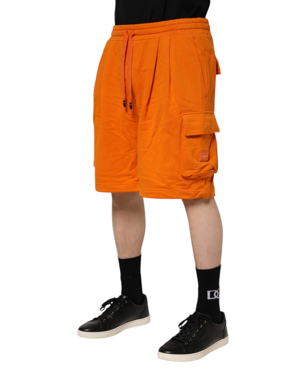 Shorts bermuda décontractés en coton orange Dolce & Gabbana pour homme, style cargo avec poches pratiques.