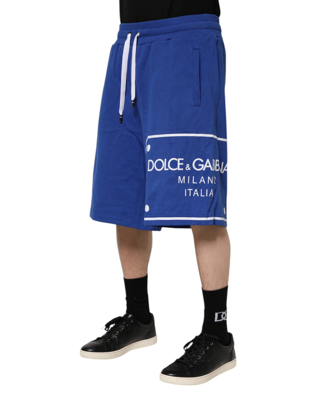Shorts bermuda en coton avec logo bleu de Dolce & Gabbana, sweatshorts décontractés et confortables.