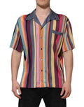 Polo pour homme Dolce & Gabbana à rayures multicolores avec col, tissu en coton, vue de face.