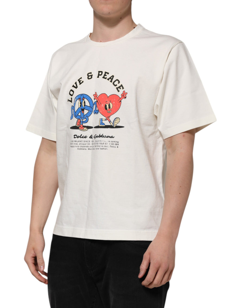 T-shirt blanc pour homme Dolce & Gabbana en coton avec motif Love Peace et col rond, vue de face.