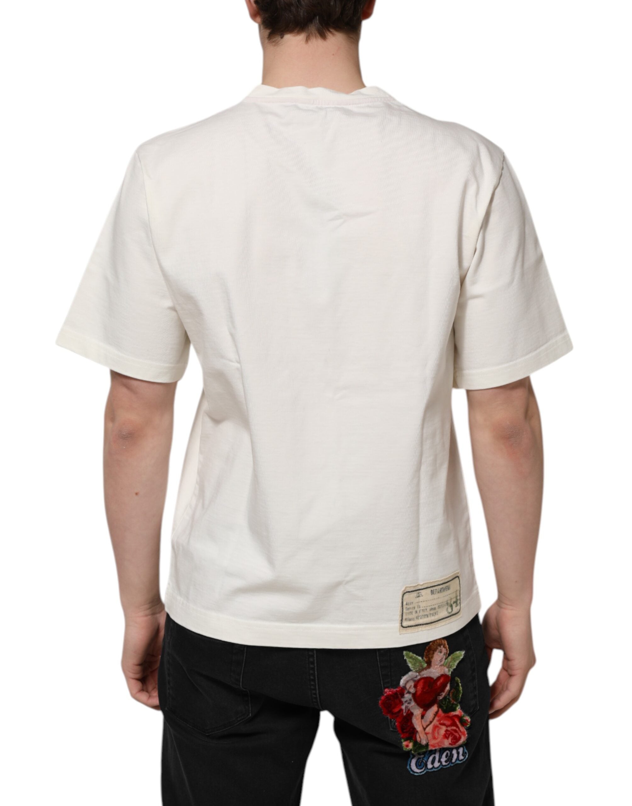T-shirt blanc pour homme Dolce & Gabbana en coton avec motif Love Peace et col rond, style décontracté et élégant.