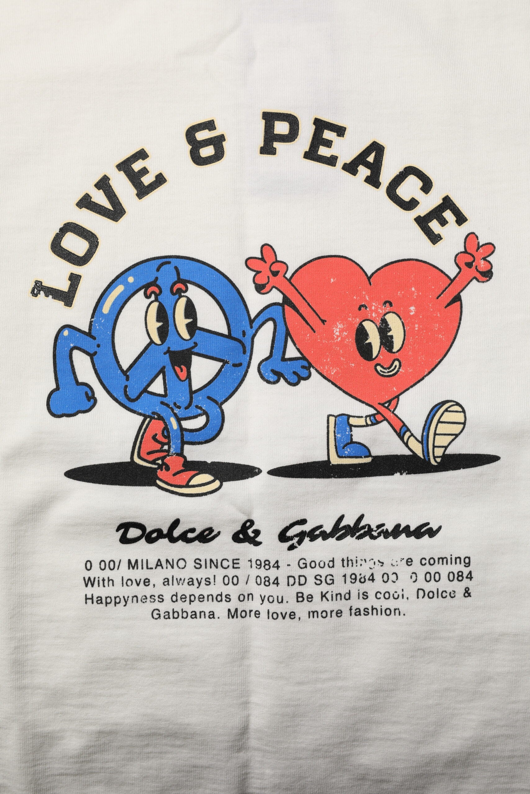 T-shirt blanc pour homme Dolce & Gabbana en coton avec logo Love Peace, col rond, mode décontractée.