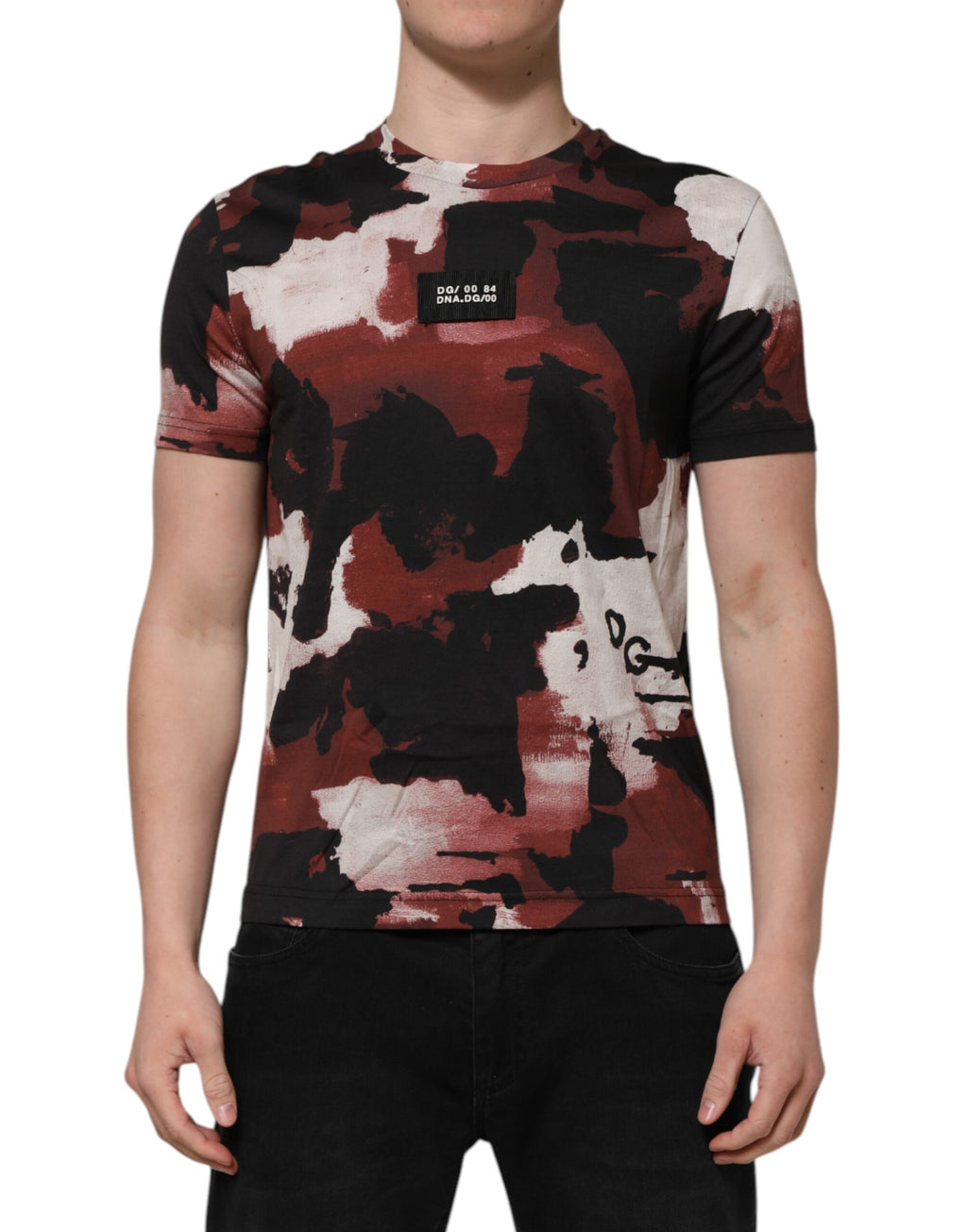 T-shirt homme Dolce & Gabbana à col rond, camouflage multicolore, style décontracté et tendance.