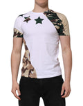 T-shirt blanc camouflage en coton pour homme de Dolce & Gabbana avec col rond, mode décontractée et design tendance.