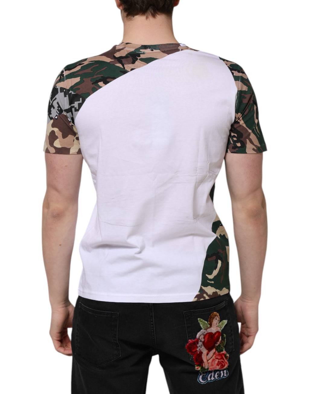 T-shirt homme Dolce & Gabbana blanc à motif camouflage coton, col rond, style décontracté.