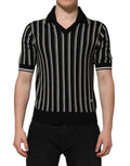 T-shirt polo Dolce & Gabbana à rayures noires et blanches avec col, vue de face sur fond neutre.