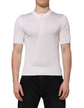 T-shirt pour homme en soie blanche avec manches courtes et col Henley, Dolce & Gabbana, vue de face.
