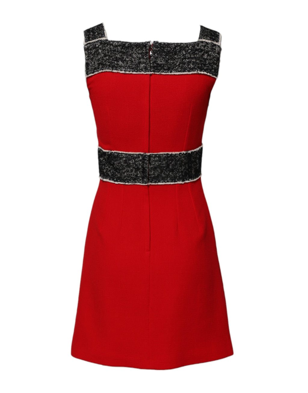 Robe courte en laine rouge sans manches de style A-line et évasée, signée Dolce & Gabbana, pour femme.