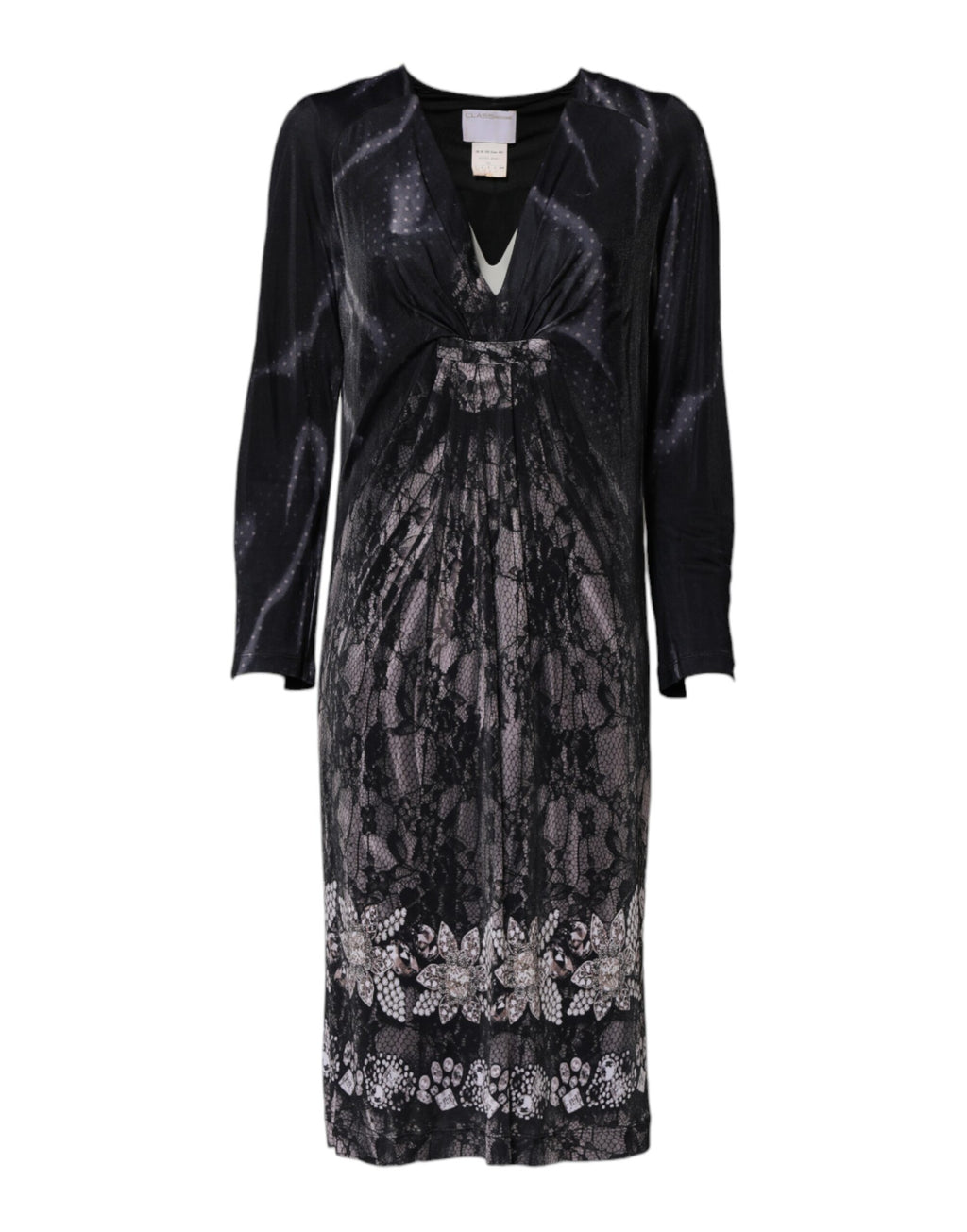 Robe midi noire Roberto Cavalli à fleurs en viscose, coupe ajustée, avec design floral élégant visible sur l'image.
