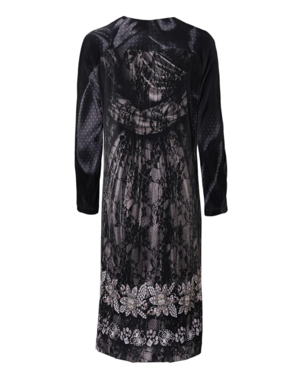Robe midi ajustée en viscose noire à motifs floraux de Roberto Cavalli, silhouette élégante et design sophistiqué.