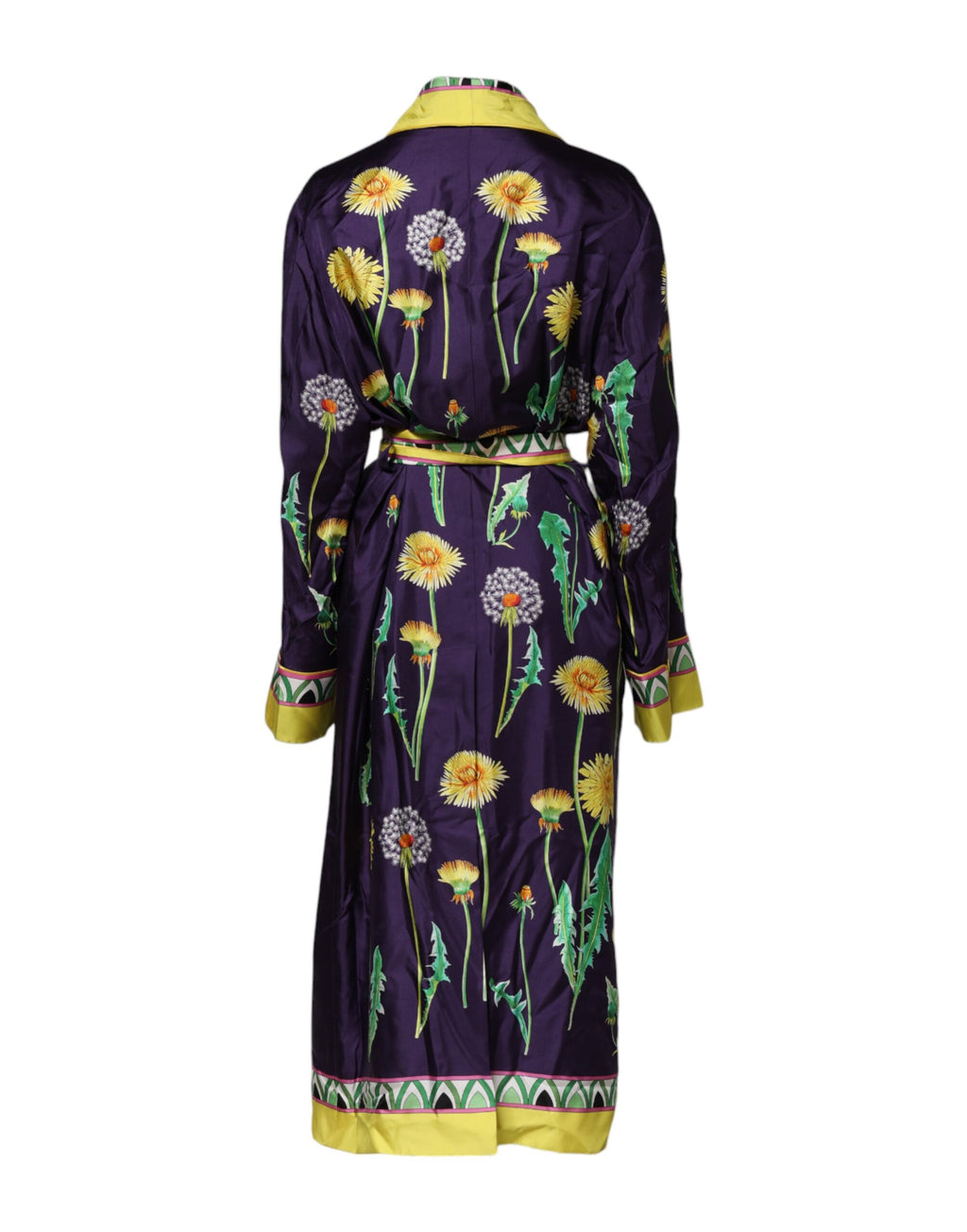 Robe longue en soie à manches longues avec imprimé floral bleu de Dolce & Gabbana.