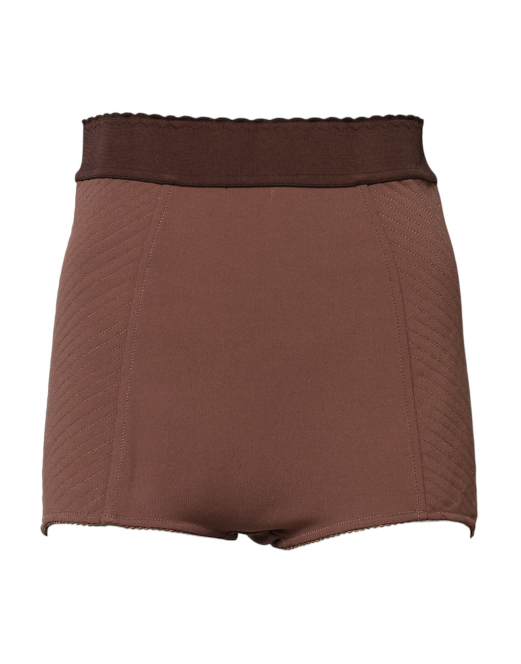Shorts Dolce & Gabbana en viscose marron à taille haute, style hot pants, visibles sur l’image.