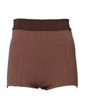 Shorts Dolce & Gabbana en viscose marron à taille haute, style hot pants, visibles sur l’image.