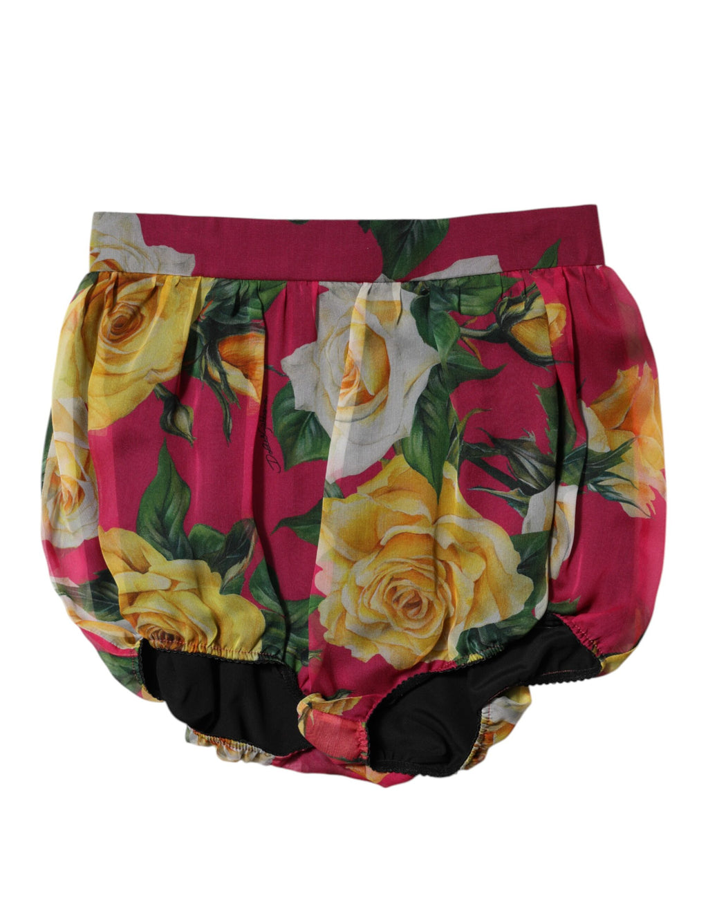 Shorts femme Dolce & Gabbana à fleurs rouges, taille haute, style hot pants, en tissu léger et élégant.