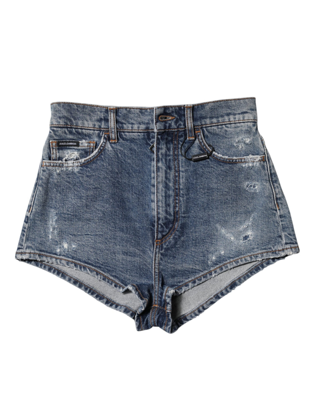 Shorts en jean déchiré en coton bleu Dolce & Gabbana, style hot pants avec détails usés et coupe tendance.