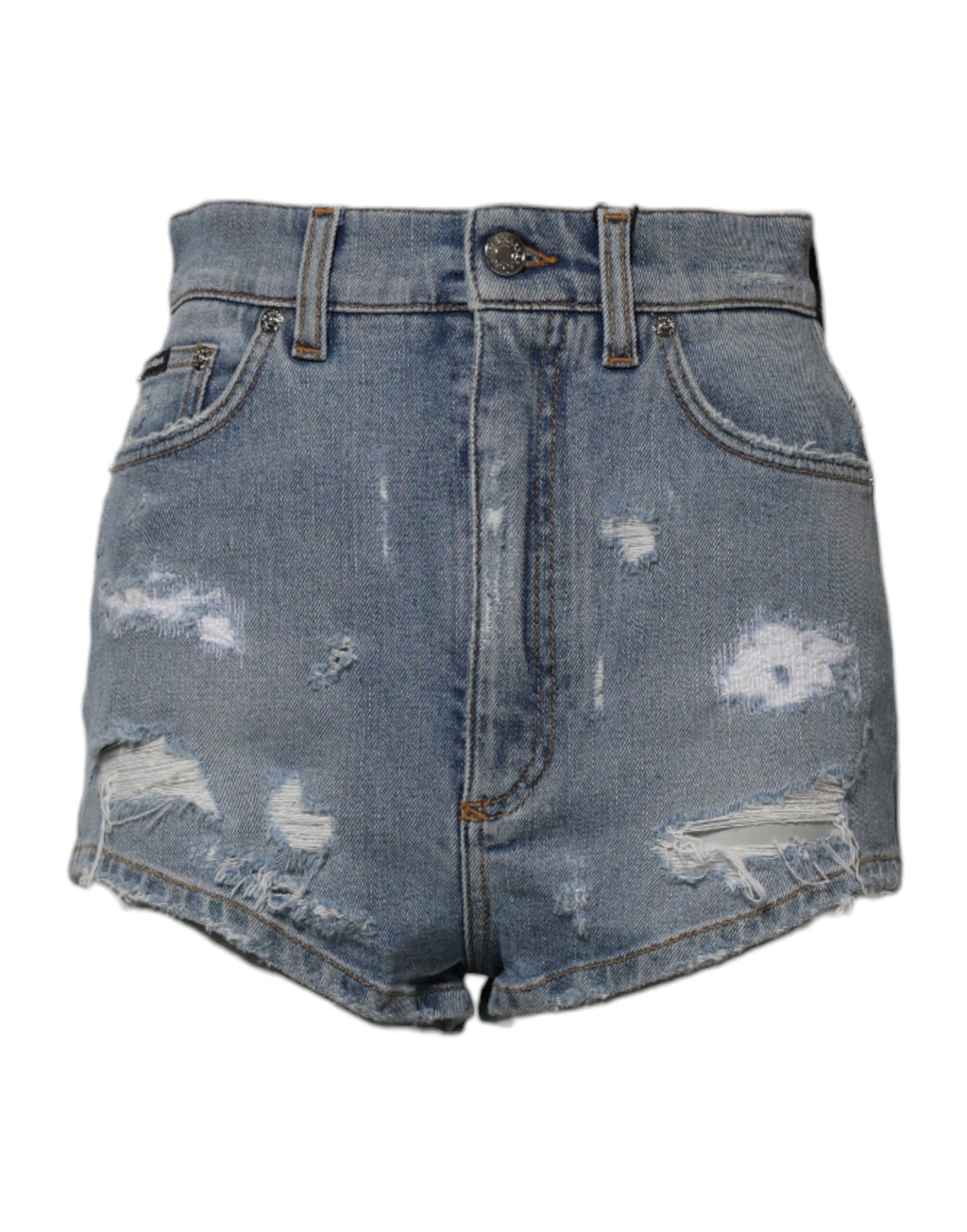 Shorts en jean déchiré en coton bleu Dolce & Gabbana, style hot pants avec détails usés pour un look décontracté.