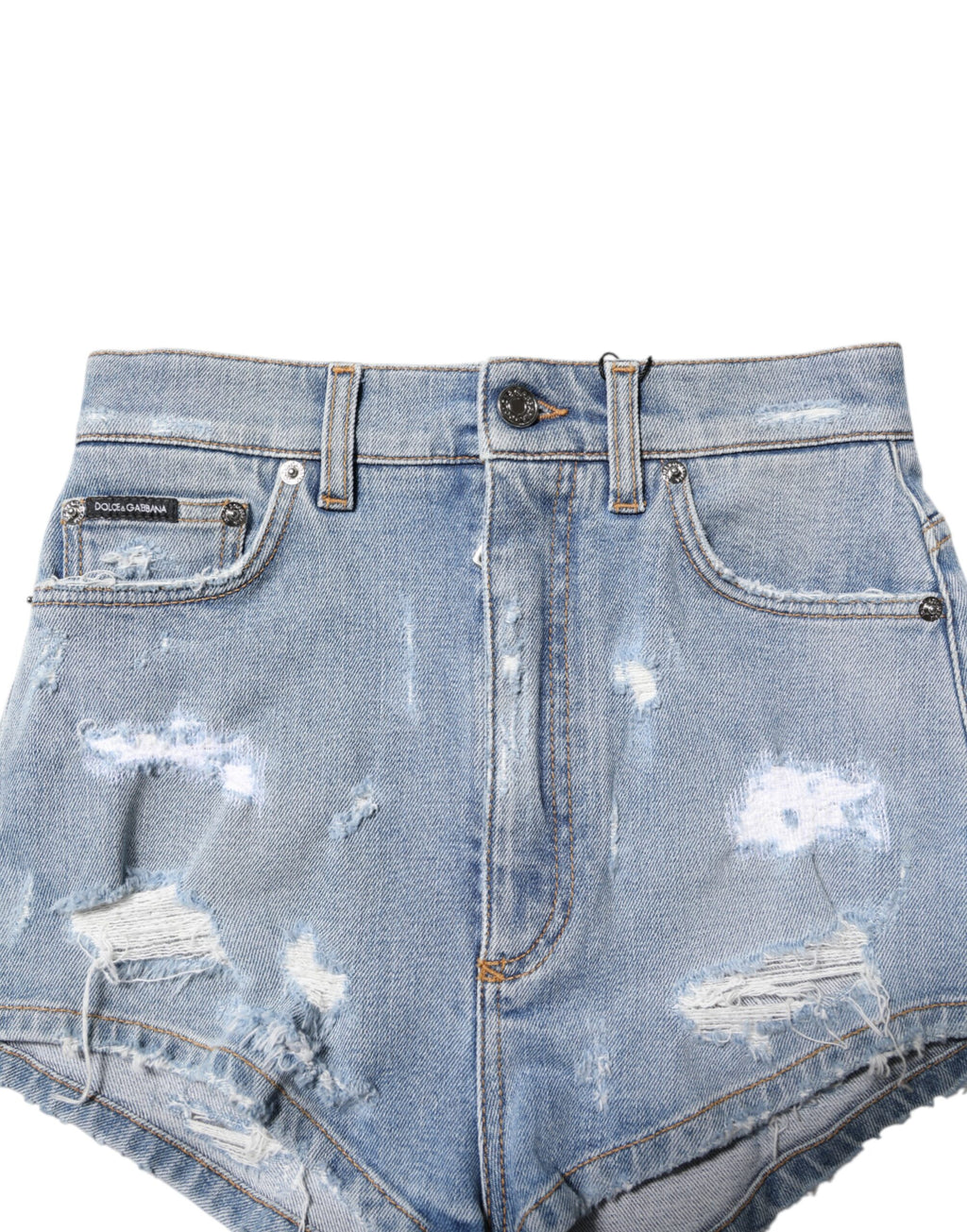 Shorts en jean déchiré en coton bleu Dolce & Gabbana, style hot pants avec détails usés et coupe ajustée.