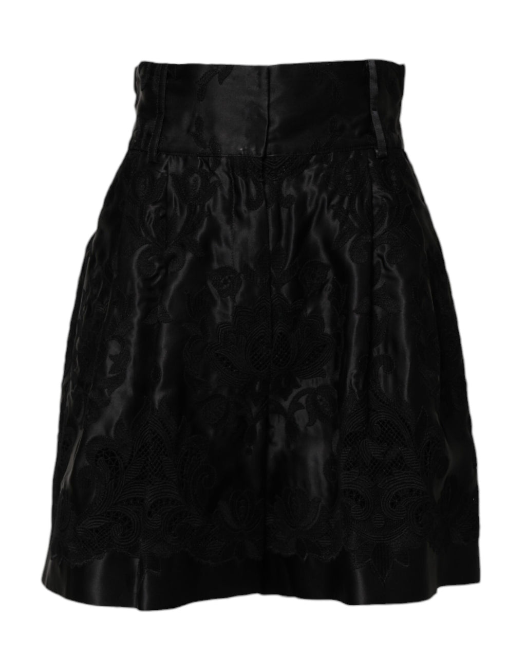 Shorts en soie noire Dolce & Gabbana à broderie florale haute taille, élégants et sophistiqués.