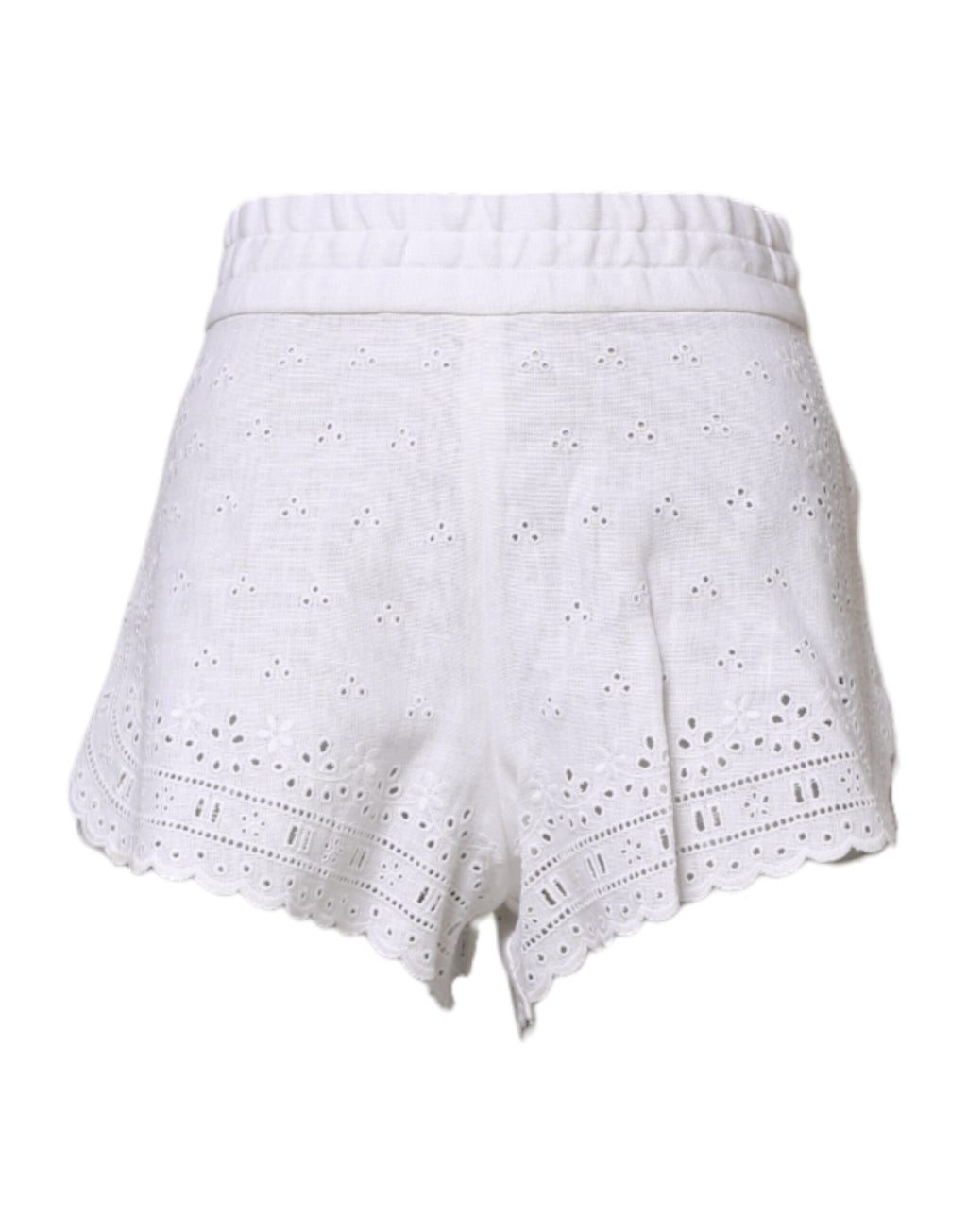 Shorts Dolce & Gabbana en lin blanc taille haute, style chaud, avec coupe élégante et détails modernes visibles sur l'image.