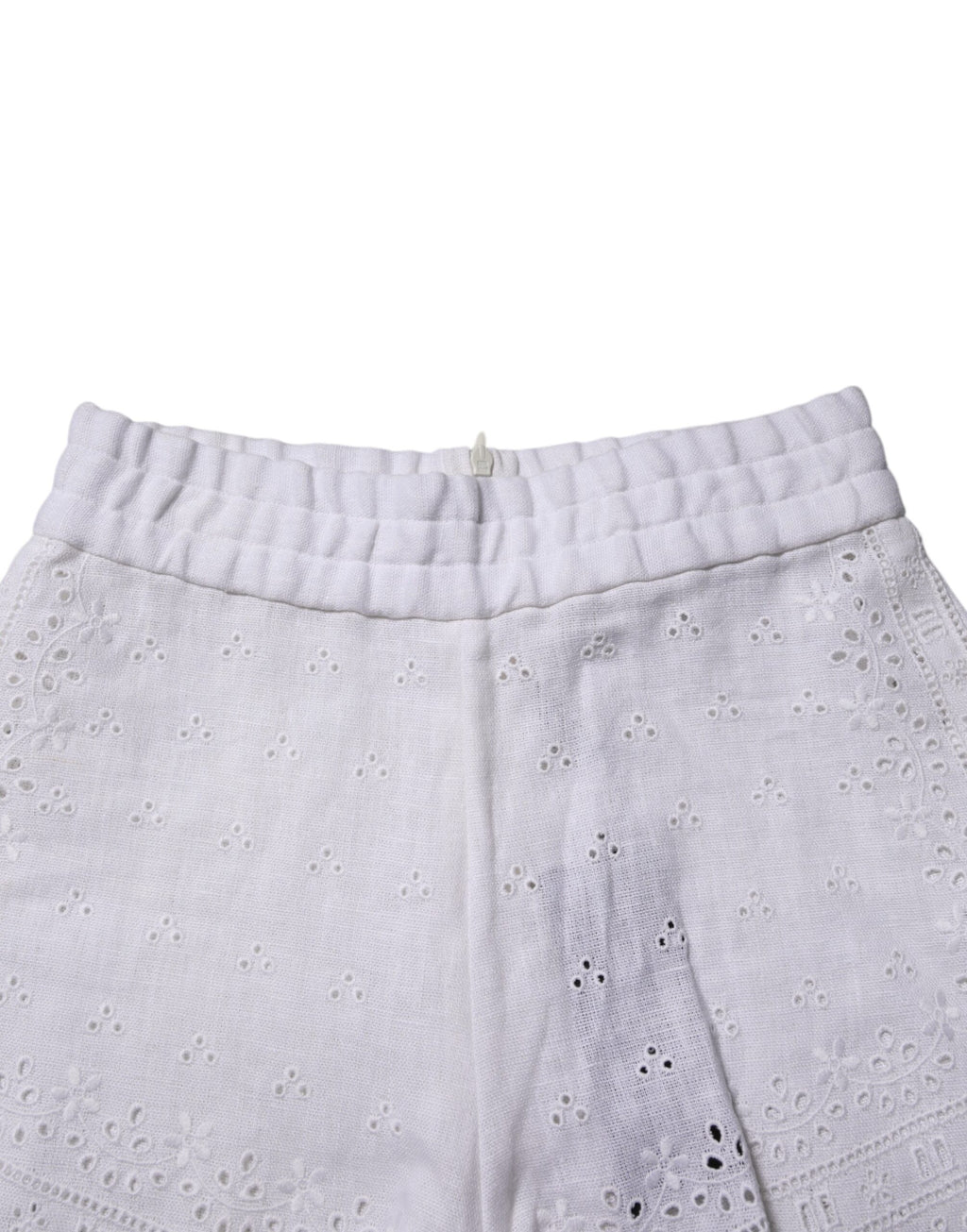 Shorts Dolce & Gabbana en lin blanc à taille haute, style élégant et décontracté, parfait pour l'été et les looks estivaux.