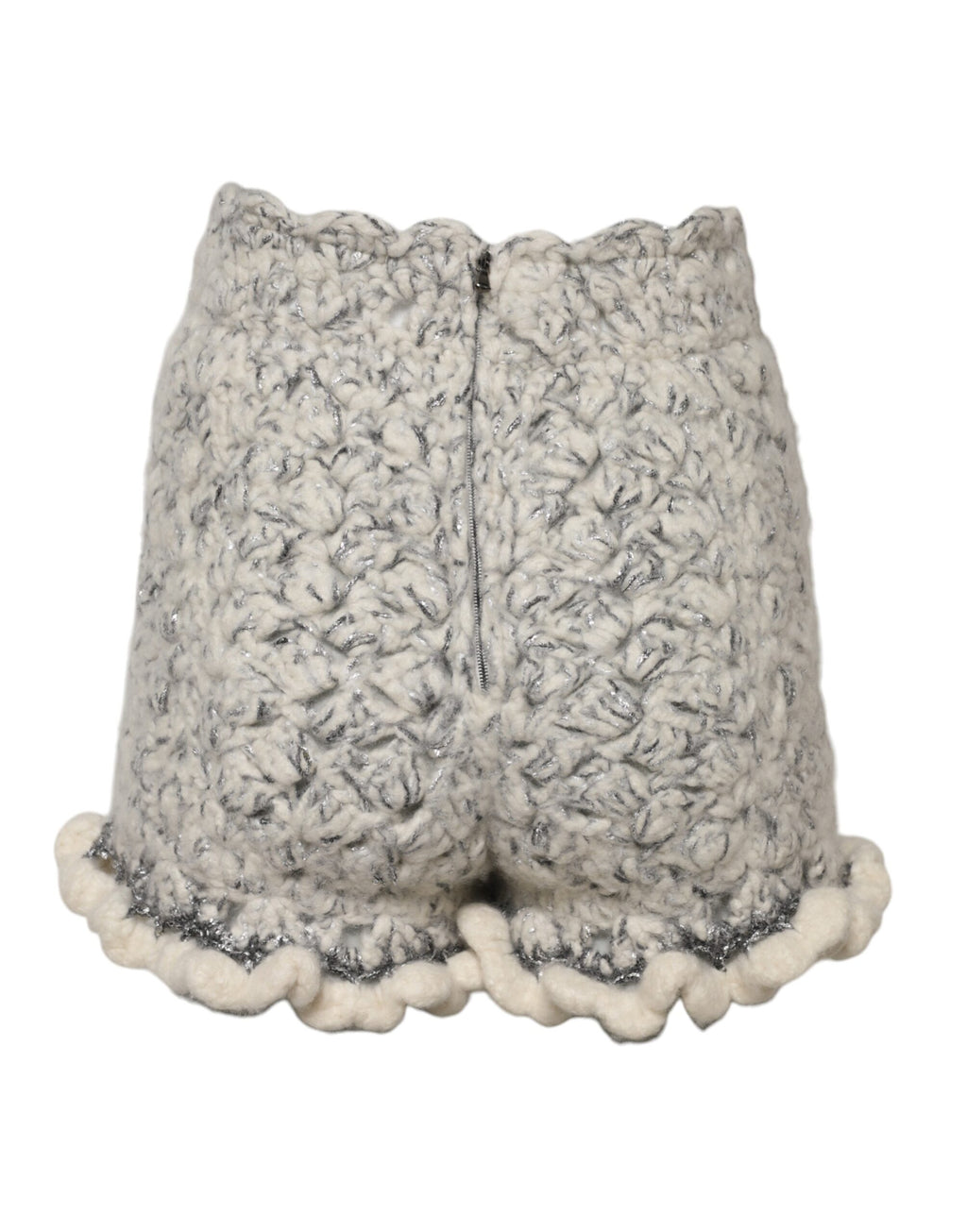 Shorts en cachemire bouclé métallisé avec volants de Dolce & Gabbana, style élégant et sophistiqué.